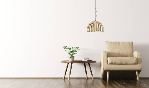 istock Interior of room with armchair, lamp and coffee table 3d rendering 875275922