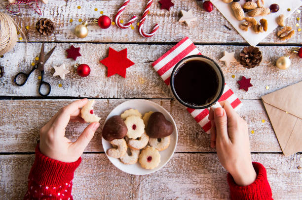 istock Christmas composition on a wooden background. 875284432
