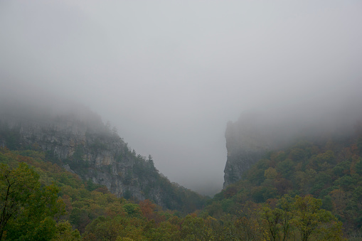 Montserrat mountain morning with fog