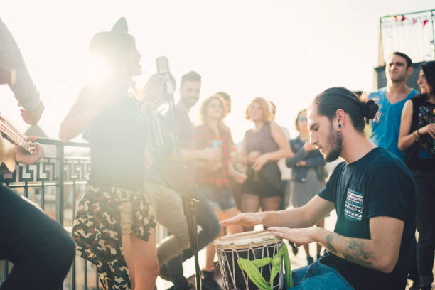 Music band performing on the rooftop