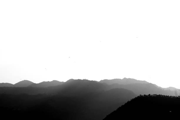 istock Beautiful mountain peak and sunlight nature on black and white color shape for background. 875286598