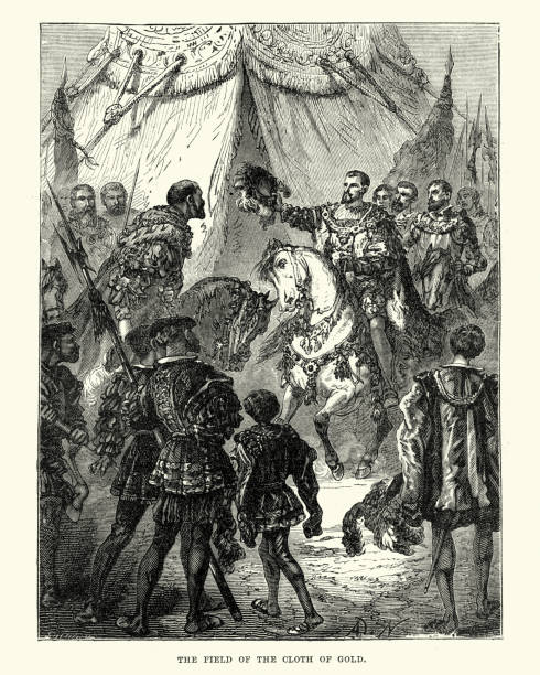 генрих viii, франциск i, поле ткани золота - henry viii tudor style king nobility stock illustrations