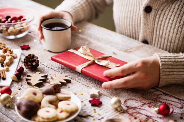 istock Christmas composition on a wooden background. 875296326