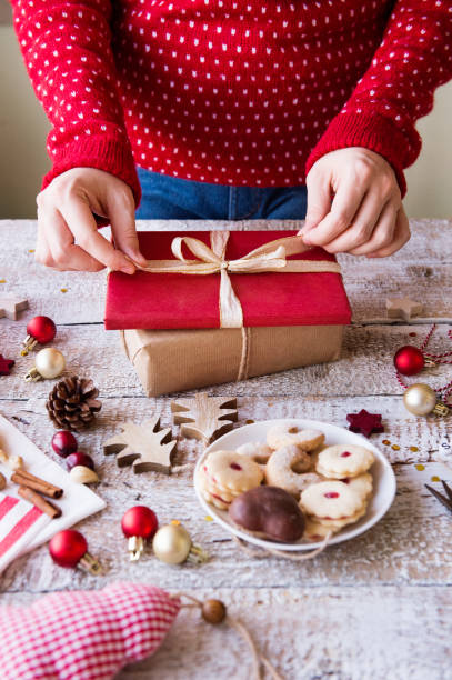 istock Christmas composition on a wooden background. 875296594