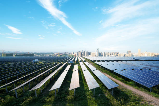 istock solar panel with cityscape of los angeles in cloud sky 875297876