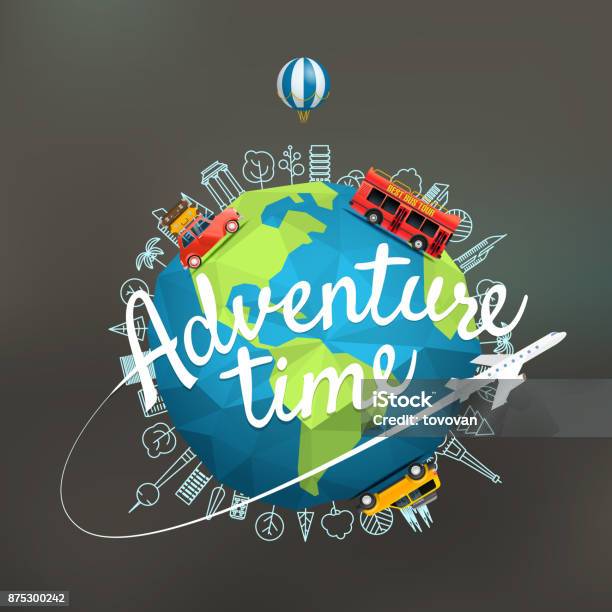 Urlaub Reisen Zusammensetzung Mit Der Erde Abenteuer Zeit Konzept Stock Vektor Art und mehr Bilder von Reiseziel