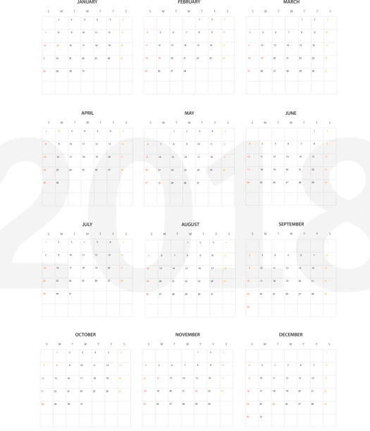 szablon kalendarza roku 2018. płaski szablon projektu - personal data assistant stock illustrations