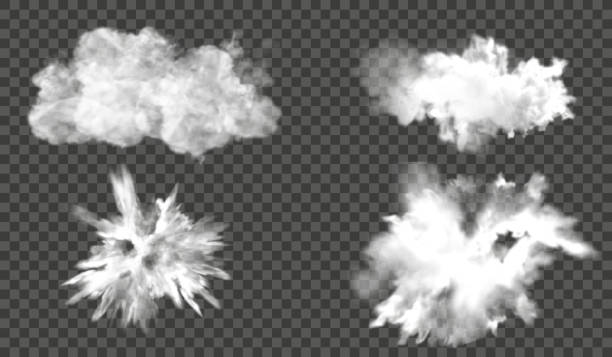 eps 10。霧や煙の透明な特殊効果分離。白いベクトルの曇り、霧、スモッグの背景。ベクトル図 - 粉末状点のイラスト素材／クリップアート素材／マンガ素材／アイコン素材