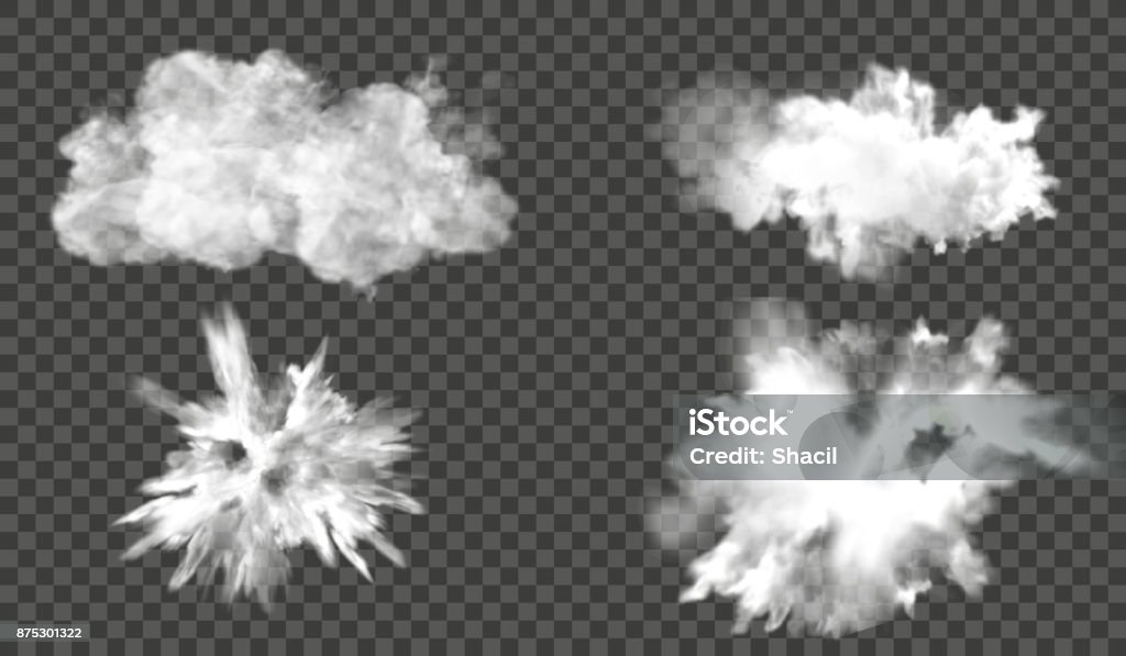 EPS 10. Neblina ou fumo efeito isolado de especial transparente. De fundo branco vector nebulosidade, névoa ou poluição atmosférica. Ilustração vetorial - Vetor de Explodir royalty-free