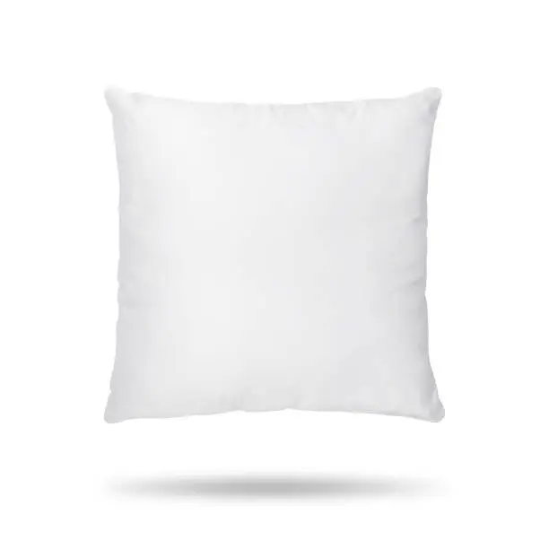 Photo of Blank pillow isolated on white background. Empty cushion for your design. Clipping paths object.