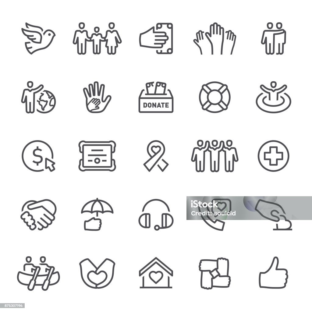 Charity Icons Charity, donate, icons, volunteering, icon, icon set, dove, peace, assistance Icon Symbol stock vector