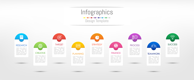 Infographic design elements for your business data with 9 options, parts, steps, timelines or processes. Vector Illustration.