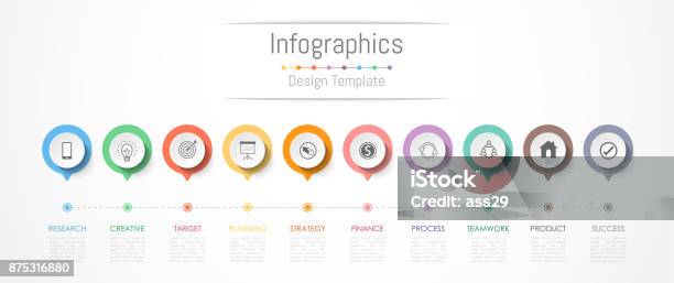 您的業務資料與 10 選項 零件 步驟 時間表或過程的資訊圖表設計項目向量圖向量圖形及更多信息圖形圖片 - 信息圖形, 時間線 - 視覺教具, 十歲到十一歲