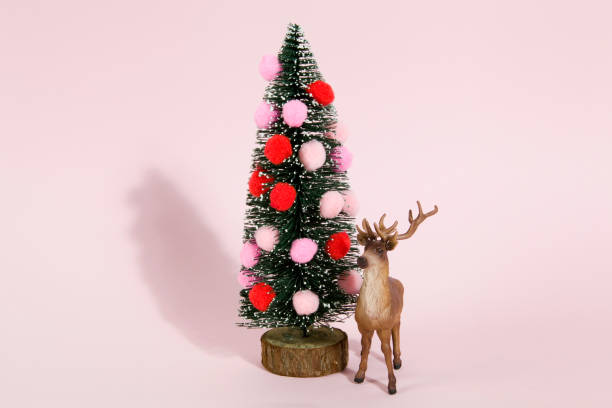 christmas tree pompoms and reindeer pink