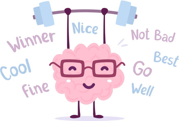 Strong Cartoon Brain Concept Vector Illustration Of Pink Color Smile Brain  With Glasses Easy Lifts Weights On White Background With Tags Stock  Illustration - Download Image Now - iStock