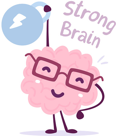 Very Strong Cartoon Brain Concept Doodle Style Vector Illustration Of Pink  Color Smile Brain With Glasses Easy Lifts Weight On White Background Stock  Illustration - Download Image Now - iStock