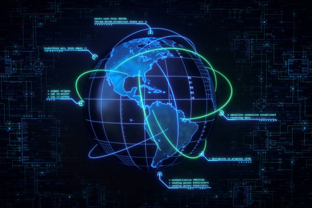 globo de seguridad cibernética digital con interfaz - space surveillance fotografías e imágenes de stock