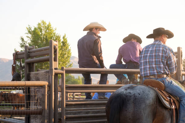 istock Cowboys Chat Together On Horseback At Dawn 875327284
