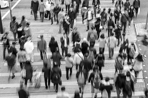 Shot of unrecognizable people walking on Sergels Torg town square. The city is Stockholm Sweden.