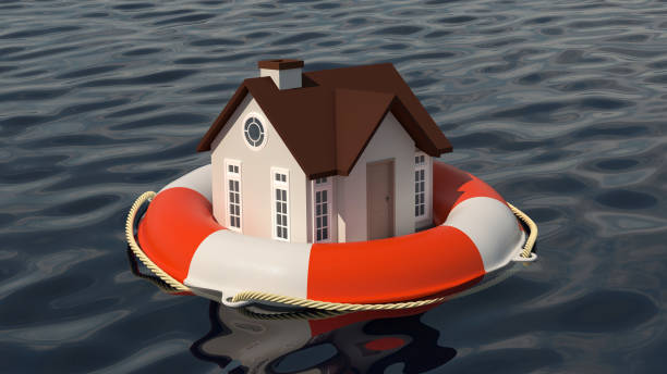 istock House and lifebuoy on water surface. 875331940