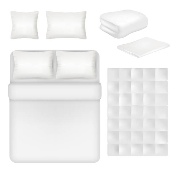 ilustrações, clipart, desenhos animados e ícones de conjunto de modelo realista de roupa de cama em branco vetor branco - mattress bed cushion isolated