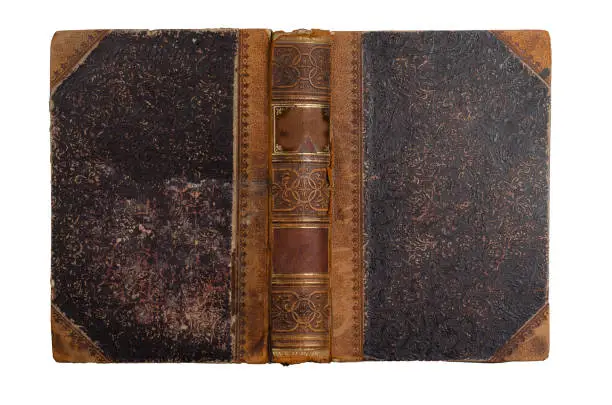 Cropped old book with clear traces of use. Well suited for photomontages and 3D editing.