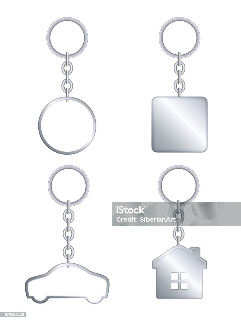 Realistic Metallic Keychain Holders Collection Vector Illustration Silver  Trinket Keyring Keyholder Stock Illustration - Download Image Now - iStock
