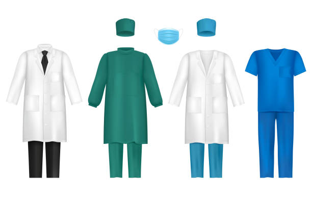ilustrações, clipart, desenhos animados e ícones de roupas médicas de vetor para o conjunto de profissionais de saúde - nurse hospital laboratory healthcare and medicine