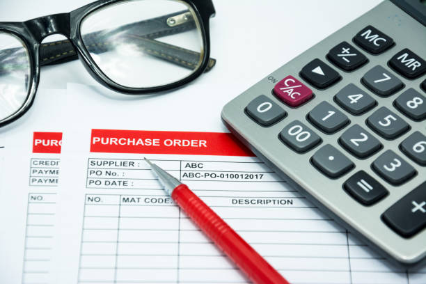 istock Financial purchasing order contract sign concept background 875336120