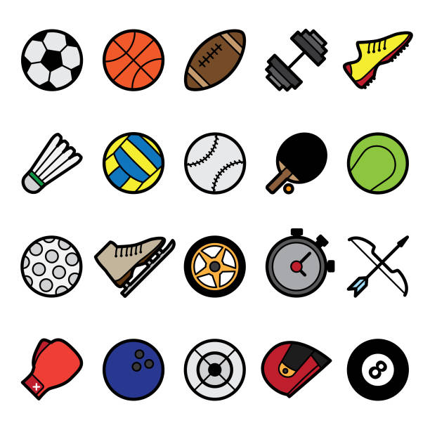 illustrazioni stock, clip art, cartoni animati e icone di tendenza di simbolo del mondo dello sport e icona di colore - shoe bow baseball sport