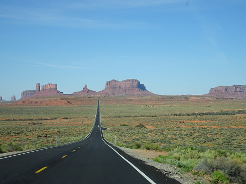 Famous street to the Monument Valley in Navajo Reserve, Utah, USA
