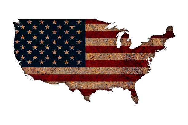 istock Map and flag of the USA on rusty metal 875340252