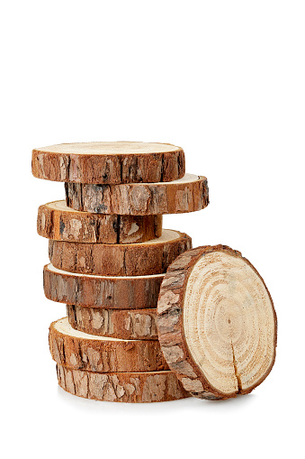 stack of wood logs isolated on white