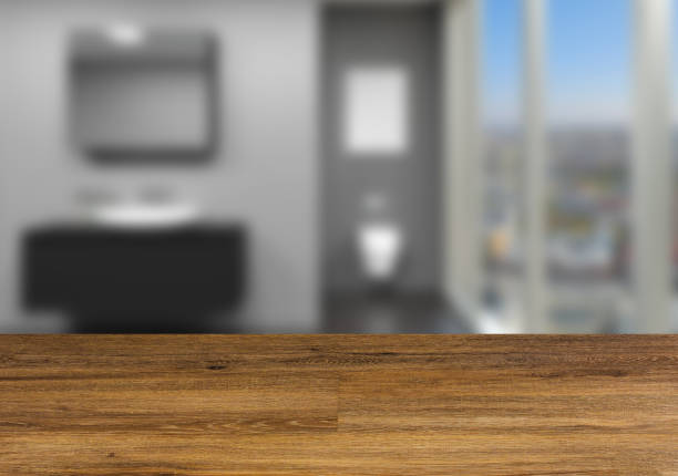 istock The wooden table. Blurred interior. Bathroom 875346330