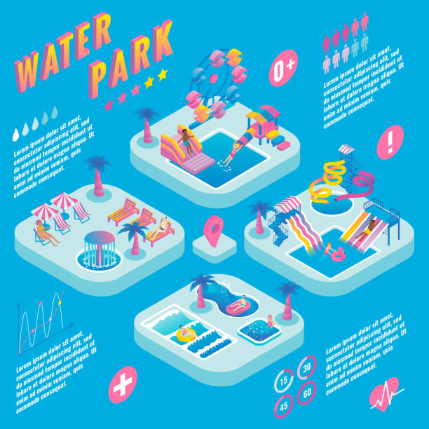 infografiki wektorowe parku wodnego - swimming pool child water park inflatable stock illustrations