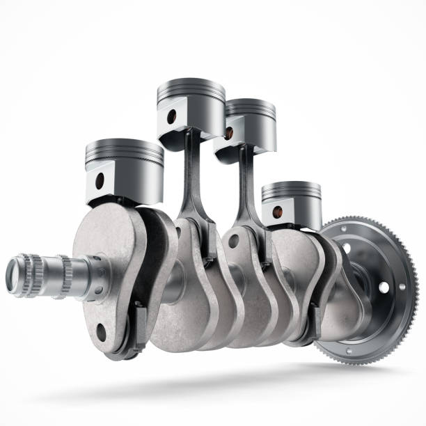 istock 3D Rendering V4 engine pistons and cog isolated on white background. Pistons and crankshaft. Four cylinder engine. V4 Car engine. Concept of modern car engine. 875351754