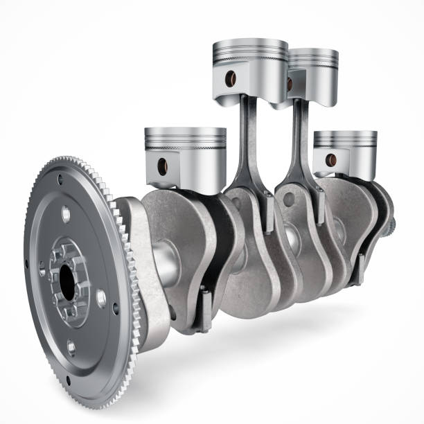 istock 3D Rendering V4 engine pistons and cog isolated on white background. Pistons and crankshaft. Four cylinder engine. V4 Car engine. Concept of modern car engine. 875351756
