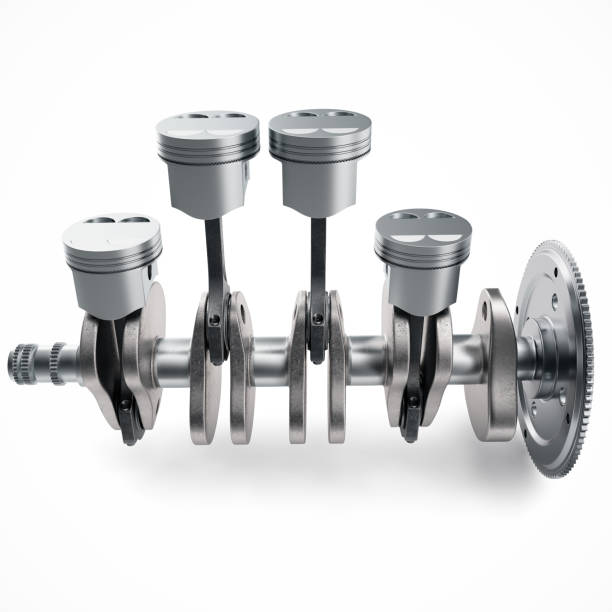 istock 3D Rendering V4 engine pistons and cog isolated on white background. Pistons and crankshaft. Four cylinder engine. V4 Car engine. Concept of modern car engine. 875351780