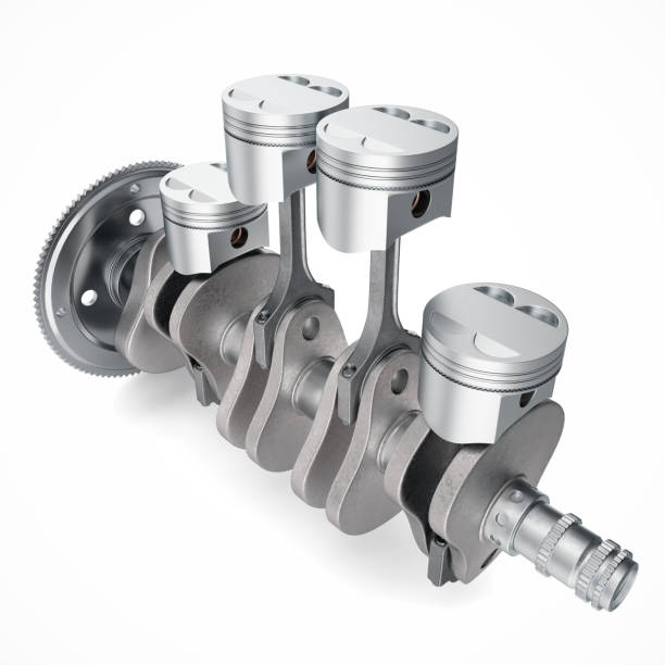 istock 3D Rendering V4 engine pistons and cog isolated on white background. Pistons and crankshaft. Four cylinder engine. V4 Car engine. Concept of modern car engine. 875351808
