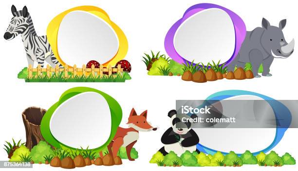 Four Round Badges With Wild Animals Stock Illustration - Download Image Now - Animal, Animal Wildlife, Art