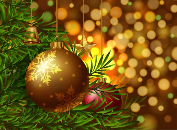 Vector illustration of Christmas theme background with ornaments on the tree