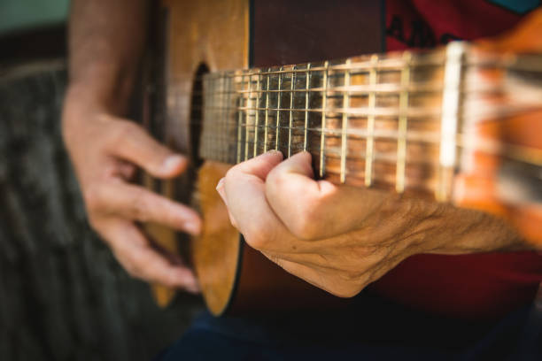 istock Man hands playing acoustic guitar, close up 875373494