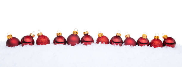 istock Red Christmas balls on snow 875375842