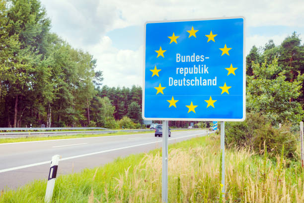 독일 국경도로 표지판 스톡 사진