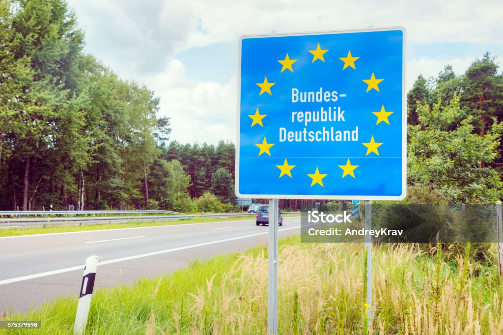 Germany border road sign Germany border road sign at the highway Germany Stock Photo