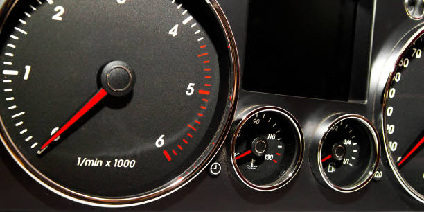 istock Speedometer, tachometer and fuel gauge set with chrome bezel 875383080