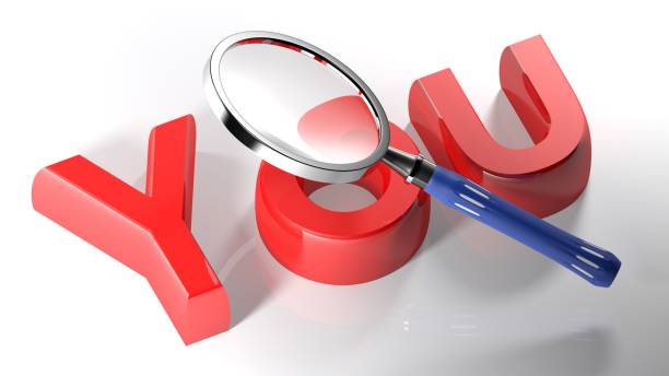 Magnifier on red you - 3D rendering stock photo