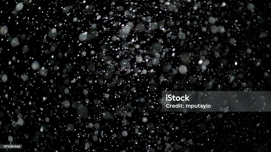 Slow Motion Snow on Black Background Snowfall Bokeh Lights on Black Background, Shot of Flying Snowflakes in the Air Snow Stock Photo