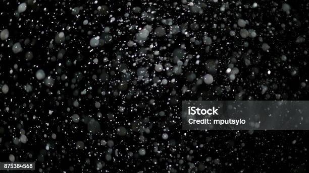 Slow Motion Snow On Black Background Stock Photo - Download Image Now - Snow, Multi-Layered Effect, Cut Out