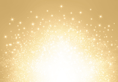 Bright stars and glitters exploding on a shiny gold background - Festive material